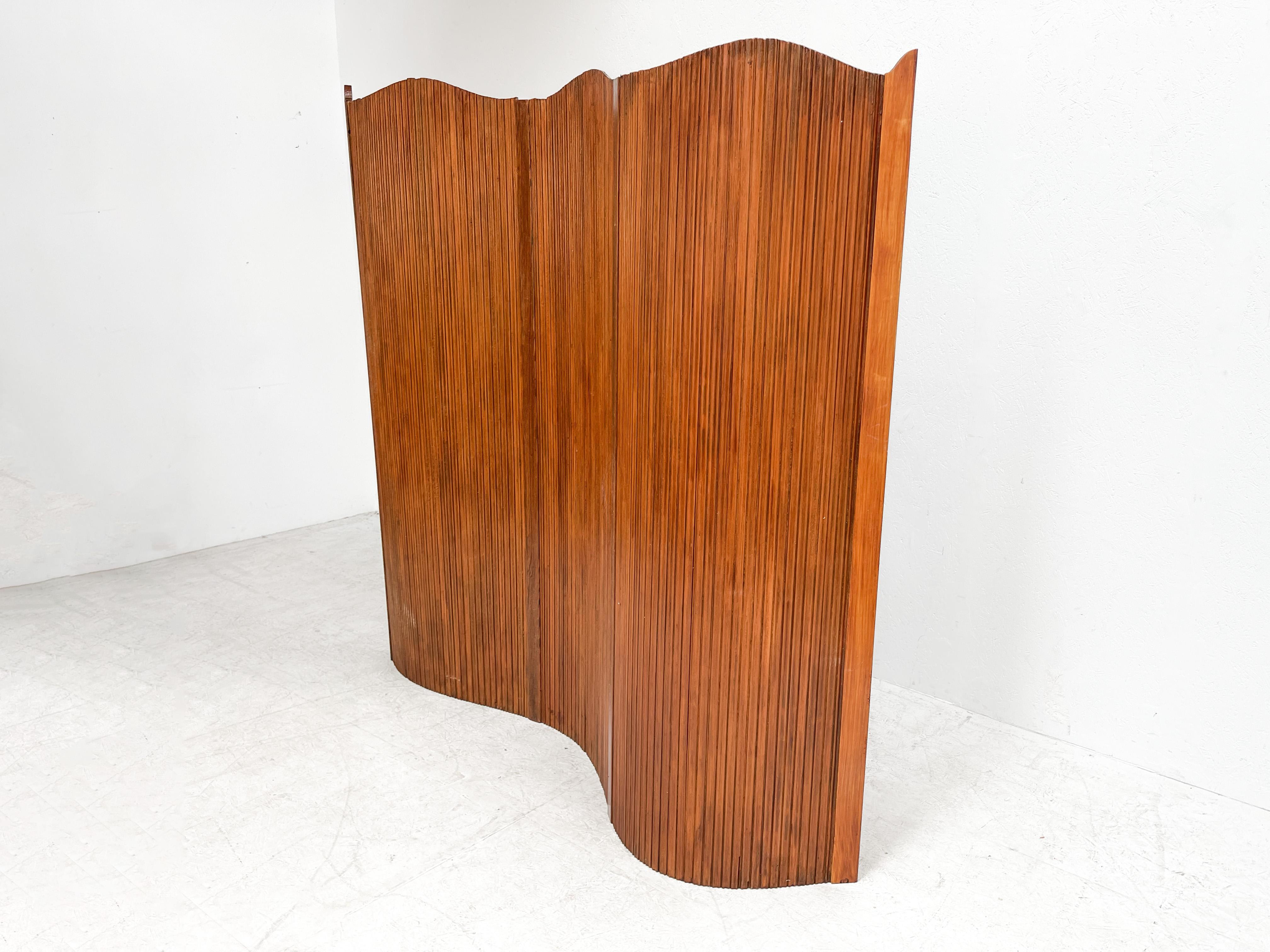 Late 20th Century 1970's French Room Divider or Tambour Screen Attr. to Jomain Baumann