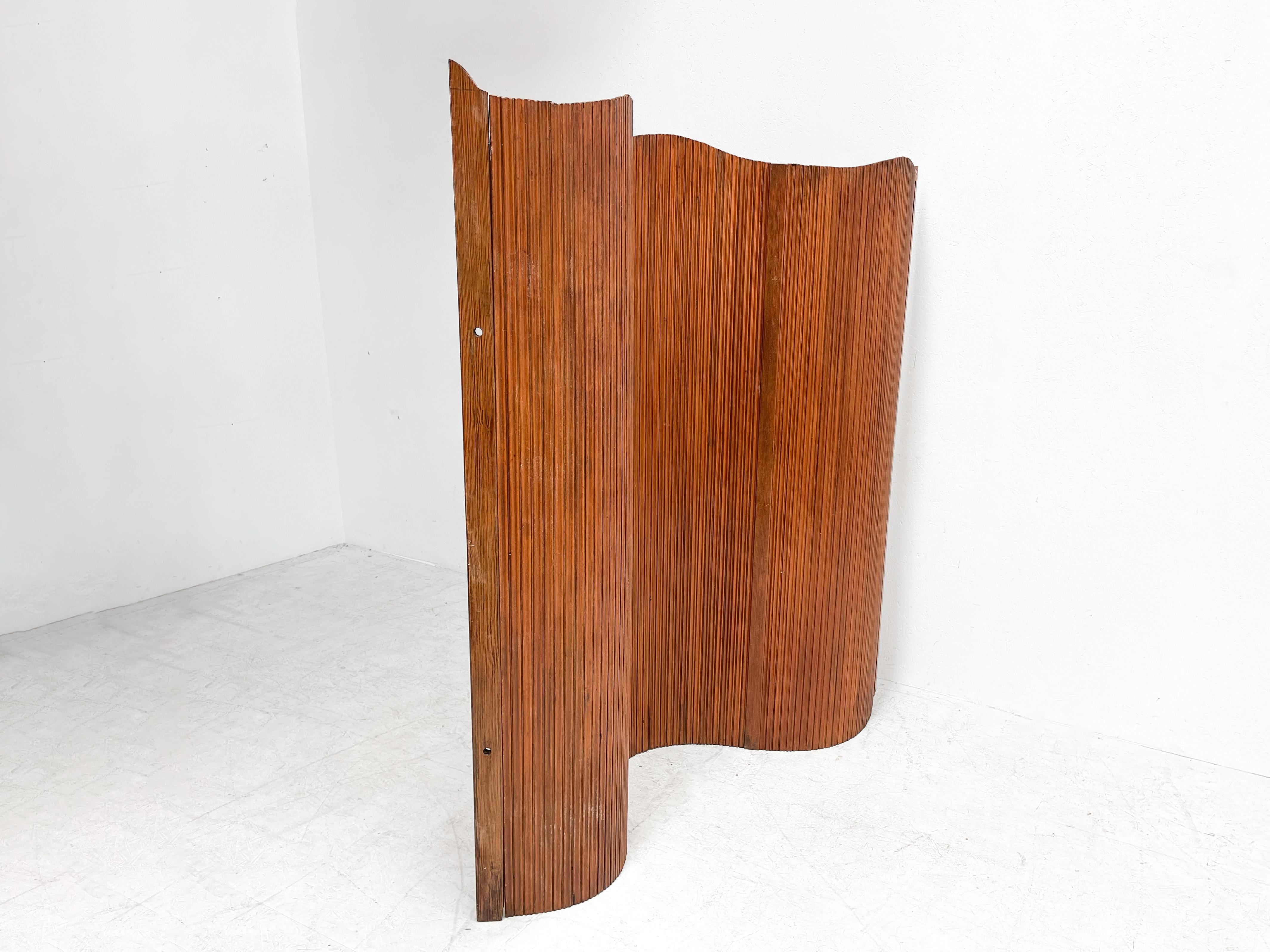 1970's French Room Divider or Tambour Screen Attr. to Jomain Baumann 1