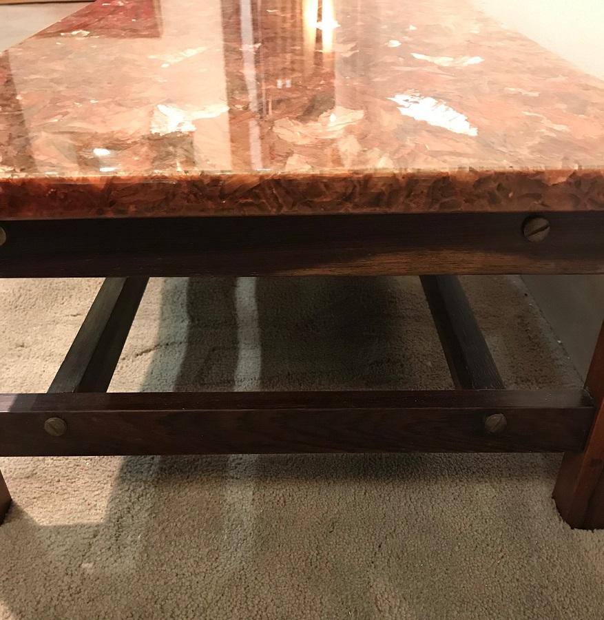 1970s French Rosewood and Resin Coffee Table For Sale 4