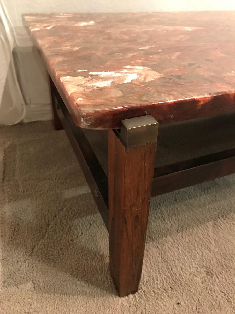 1970s French Rosewood and Resin Coffee Table For Sale 5