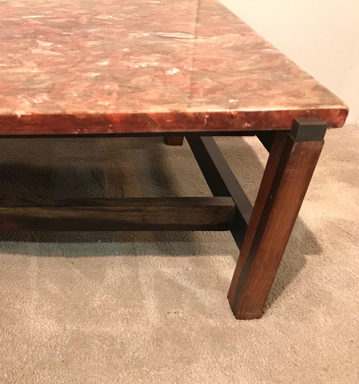 Bronze 1970s French Rosewood and Resin Coffee Table For Sale