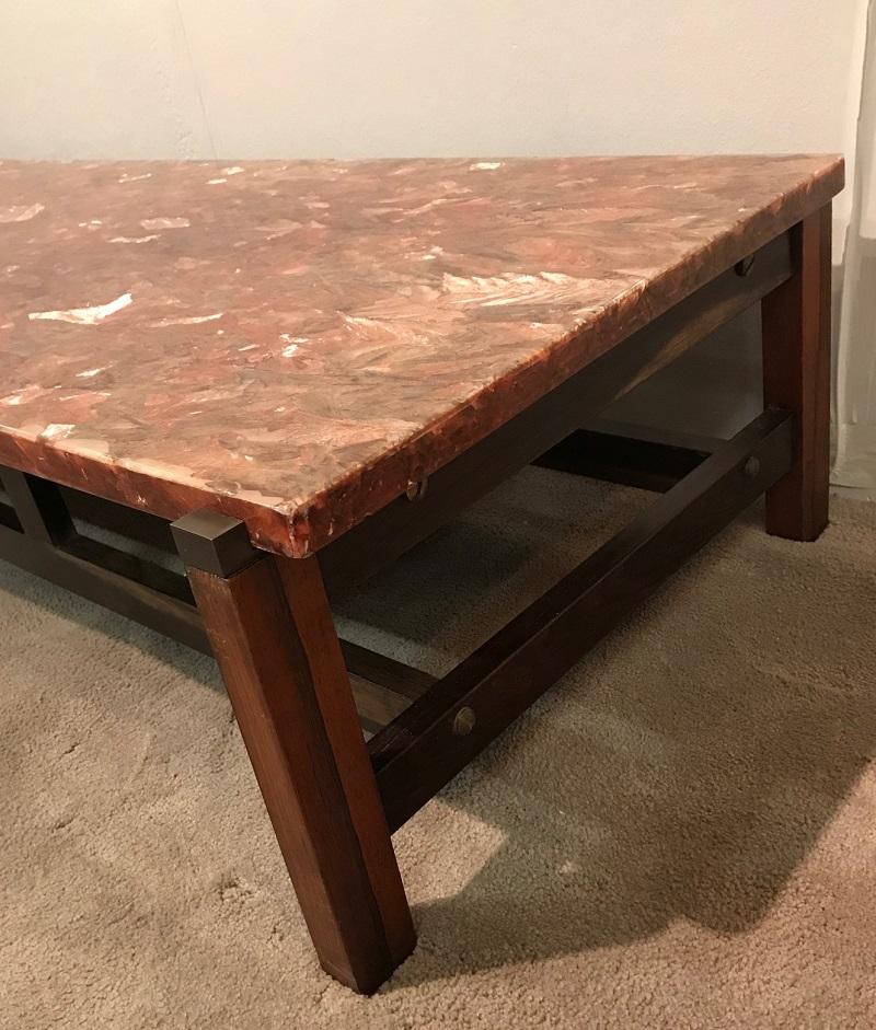 1970s French Rosewood and Resin Coffee Table For Sale 2