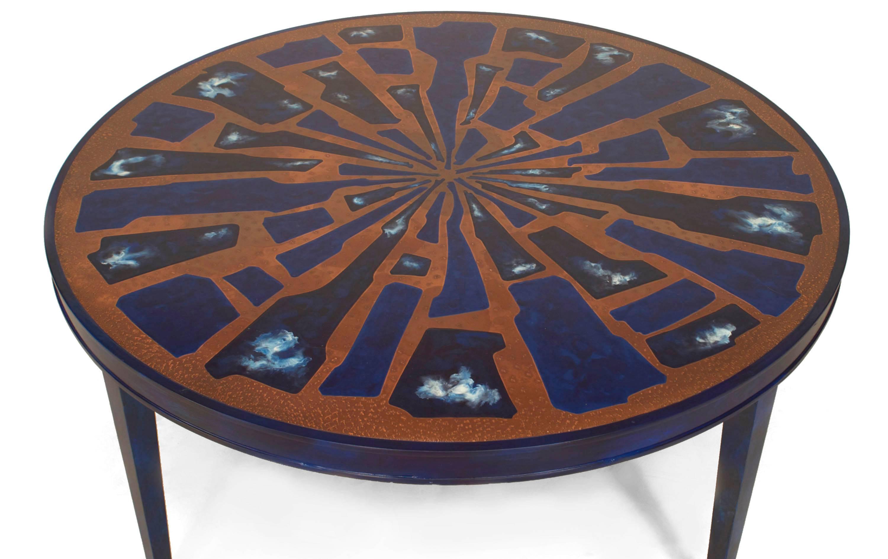 Mid-Century Modern 1970's French Round Copper and Lacquer Coffee Table
