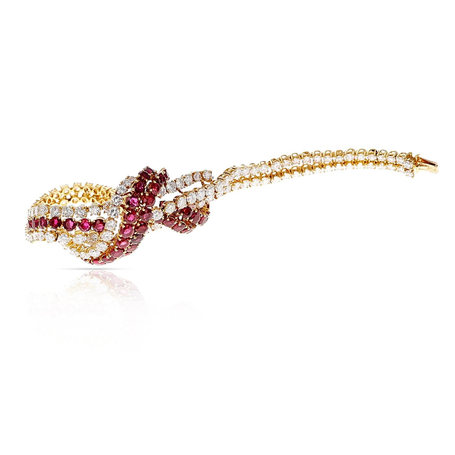 Round Cut 1970s French Ruby and Diamond Bracelet by Vassort and Gerard, 18K Yellow Gold