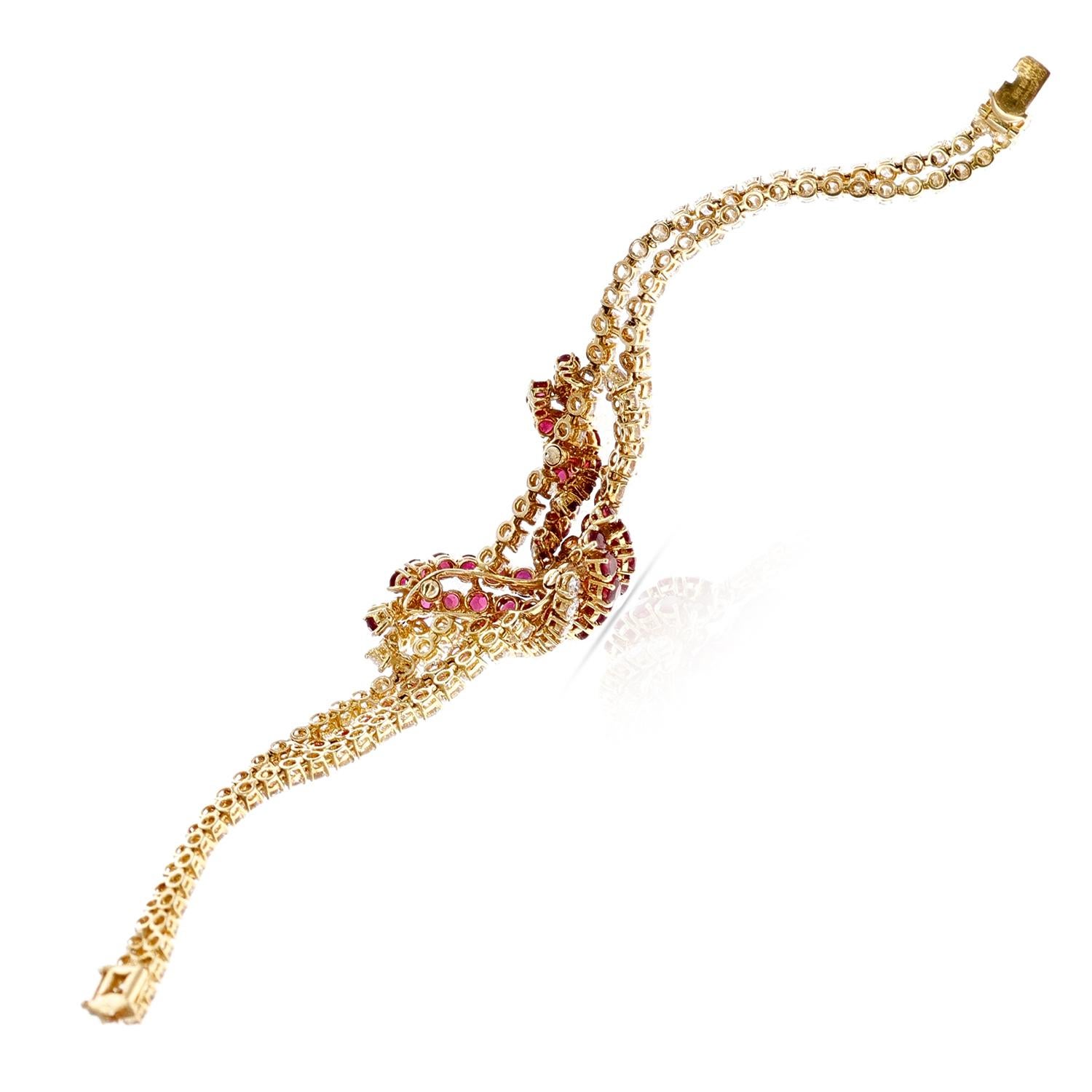 1970s French Ruby and Diamond Bracelet by Vassort and Gerard, 18K Yellow Gold In Excellent Condition In New York, NY
