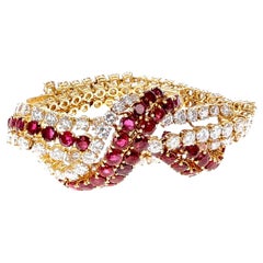 1970s French Ruby and Diamond Bracelet by Vassort and Gerard, 18K Yellow Gold