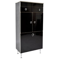 Vintage 1970s French Sanijura Gloss Black Vanity Unit Bathroom Cabinet Cocktail Bar