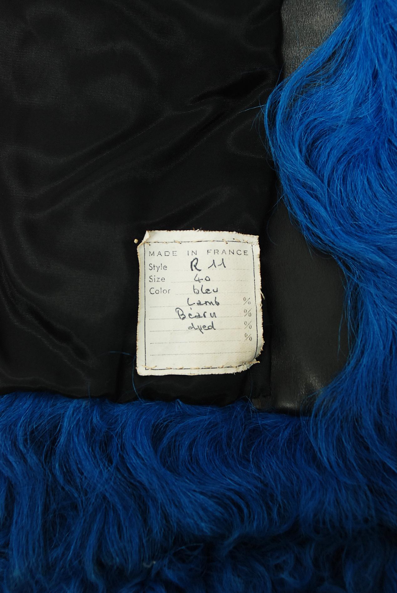 Vintage 1970's Monsieur of Paris Sapphire Blue Mongolian Curly-Fur Bolero Jacket 3