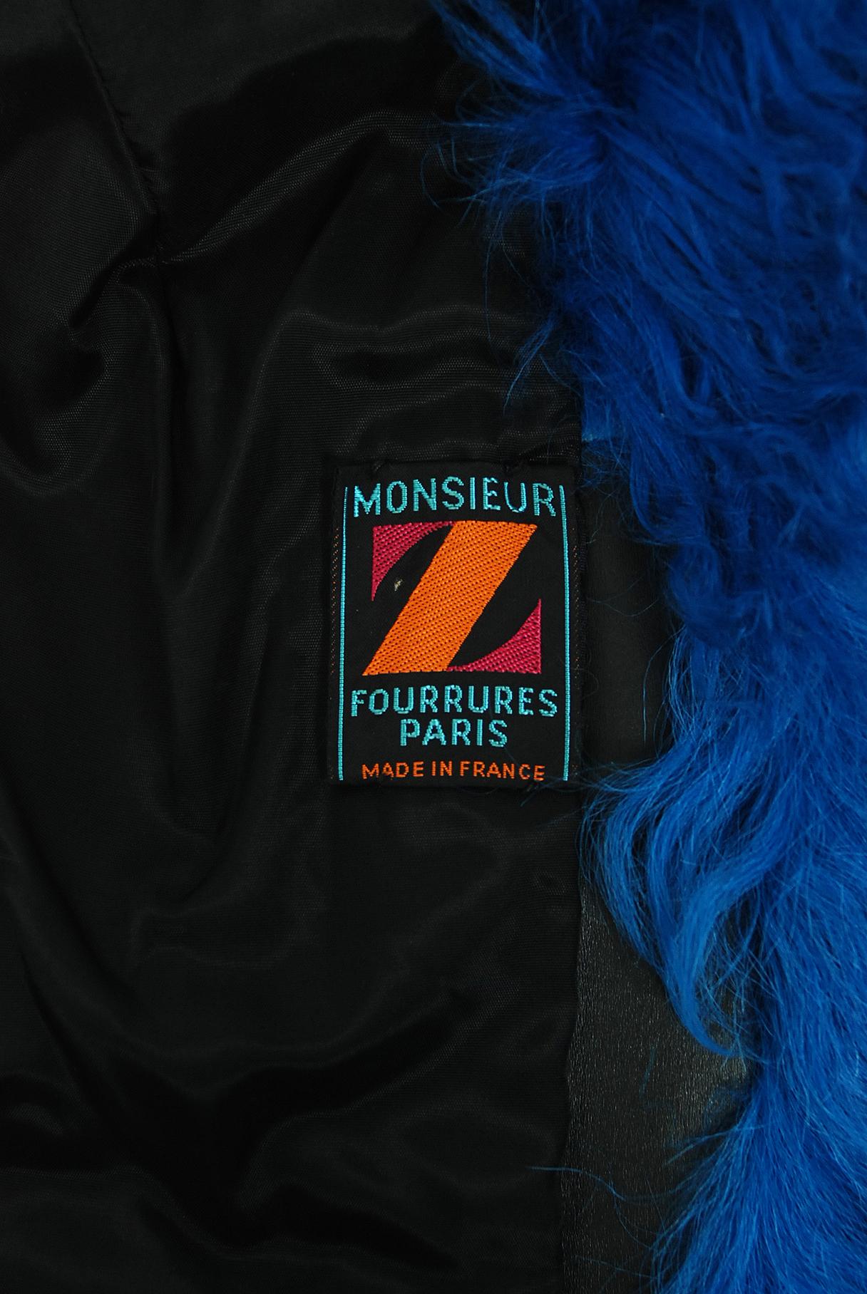 Vintage 1970's Monsieur of Paris Sapphire Blue Mongolian Curly-Fur Bolero Jacket 4