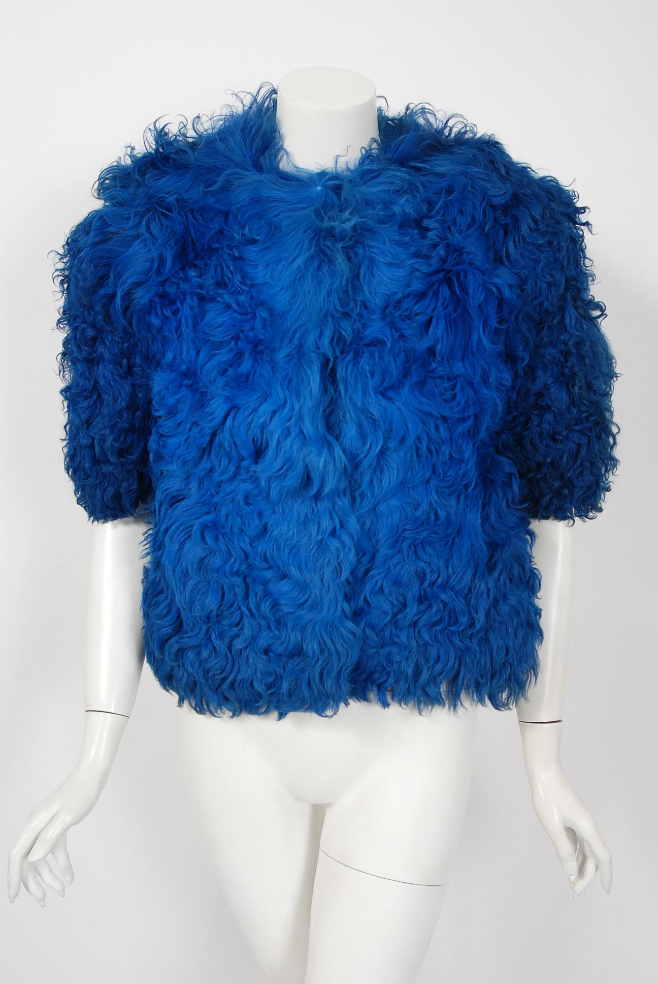 blue feather jacket