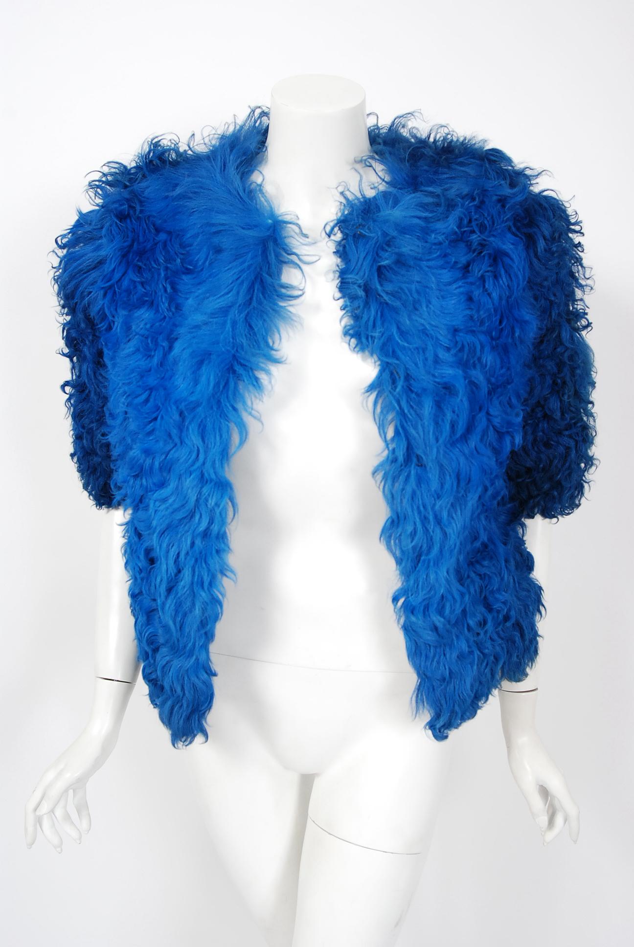 blue feather coat