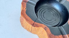1970s French Sculpted Wood Ashtray – Two-Tone Design in Black & Brown with Rich