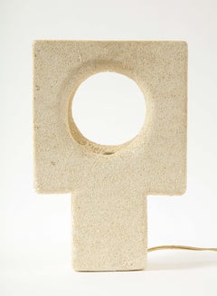 1970s French Sculptural Carved Limestone Table Lamp by Albert Tormos