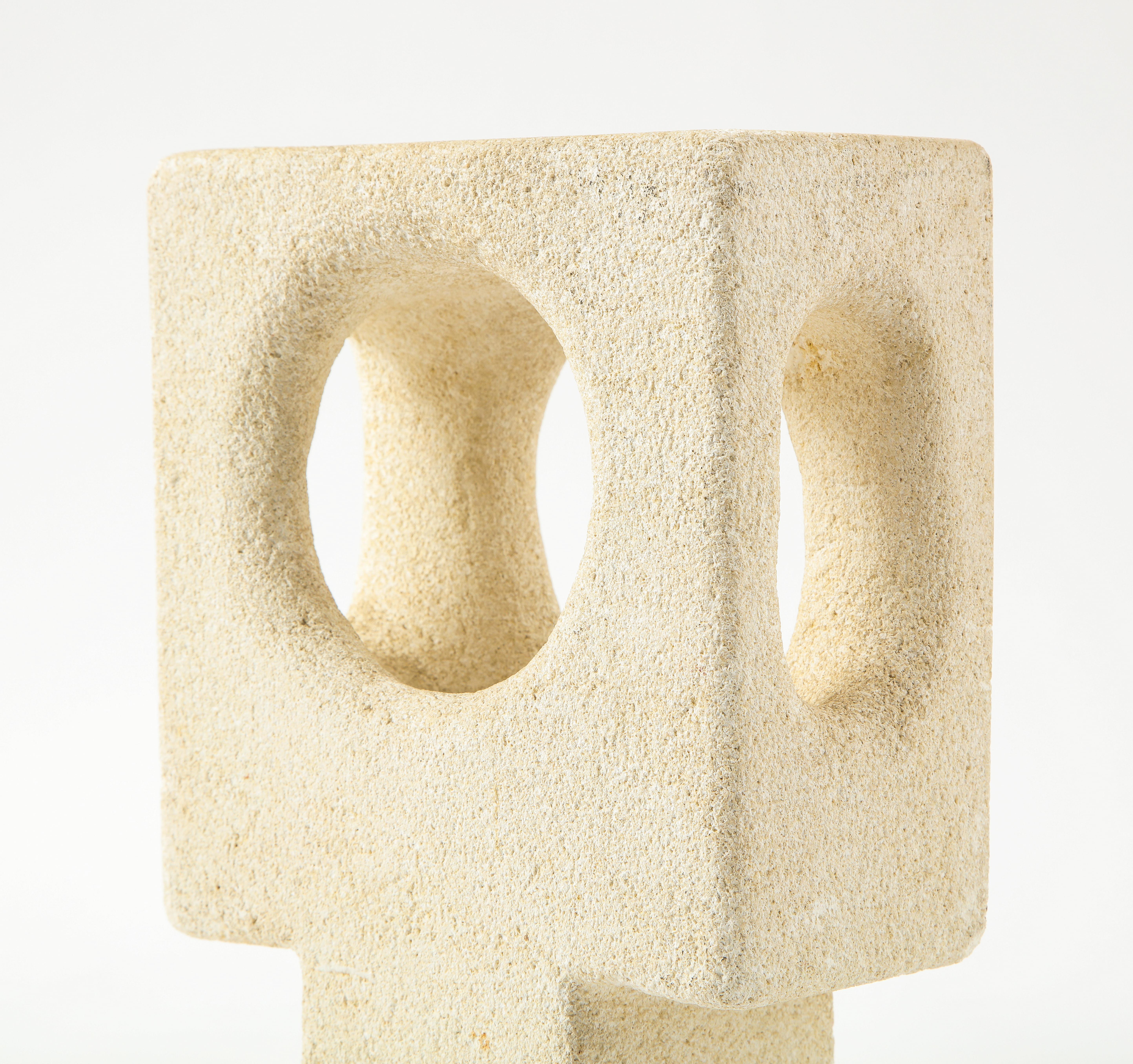 1970s French Sculptural Carved Limestone Table Lamp by Albert Tormos In Good Condition In New York, NY