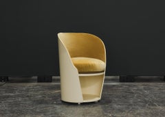1970s French Sculptural Occasional Chair in Cream Painted Wood and Golden Velvet