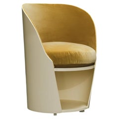 1970s French Sculptural Occasional Chair in Cream Painted Wood and Golden Velvet