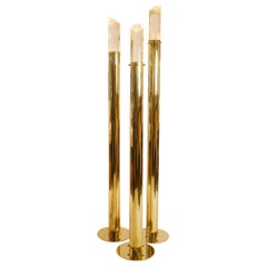 1970s French Set of 3 Sculptural Brass and Lucite Floor Lamps