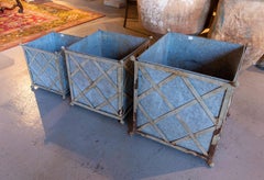 1970s French Set of Three Square Iron and Zinc Planters