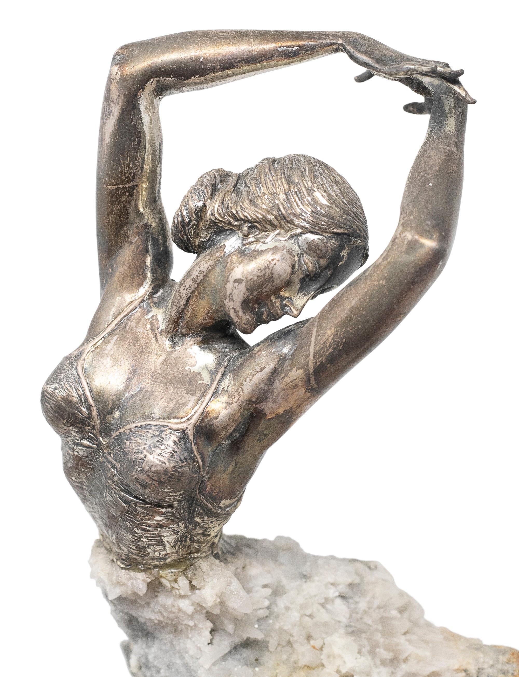1970s French Silver, Hardstones and Rock Crystal Female Dancer Figure Sculpture 6