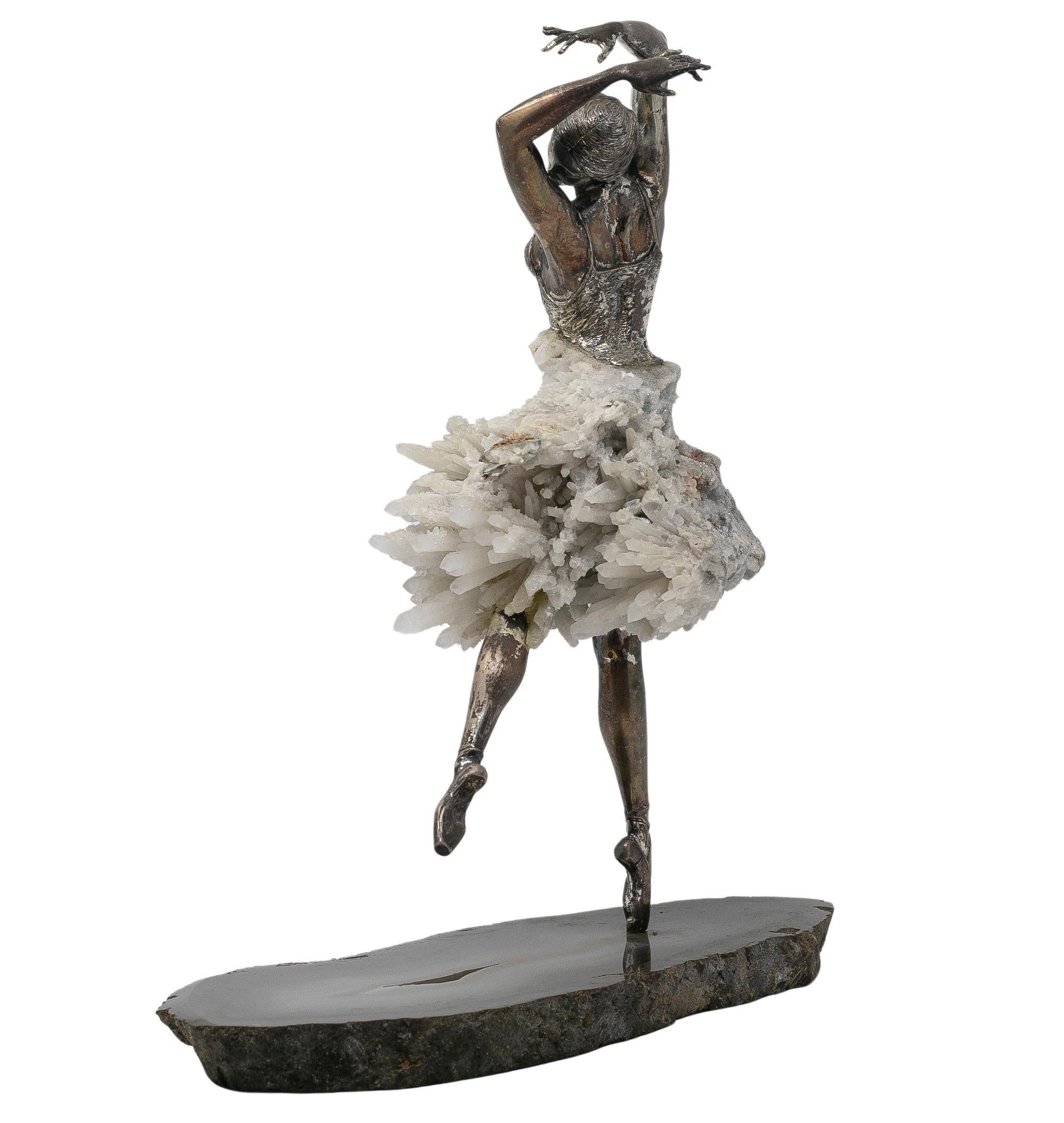 20th Century 1970s French Silver, Hardstones and Rock Crystal Female Dancer Figure Sculpture