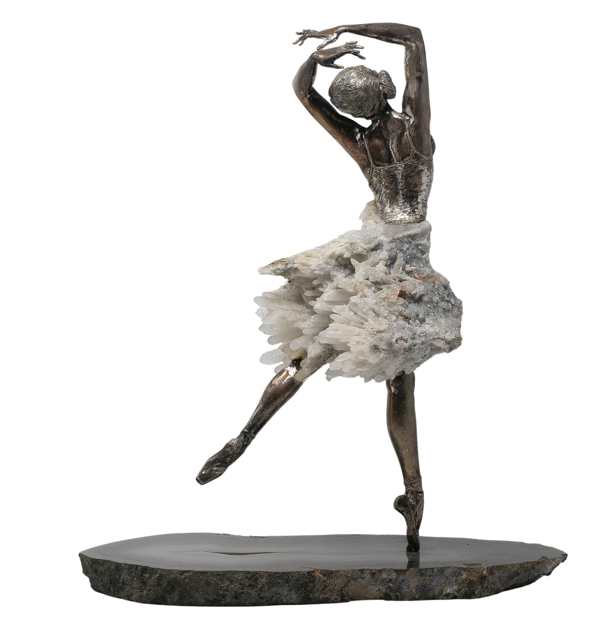 1970s French Silver, Hardstones and Rock Crystal Female Dancer Figure Sculpture 1