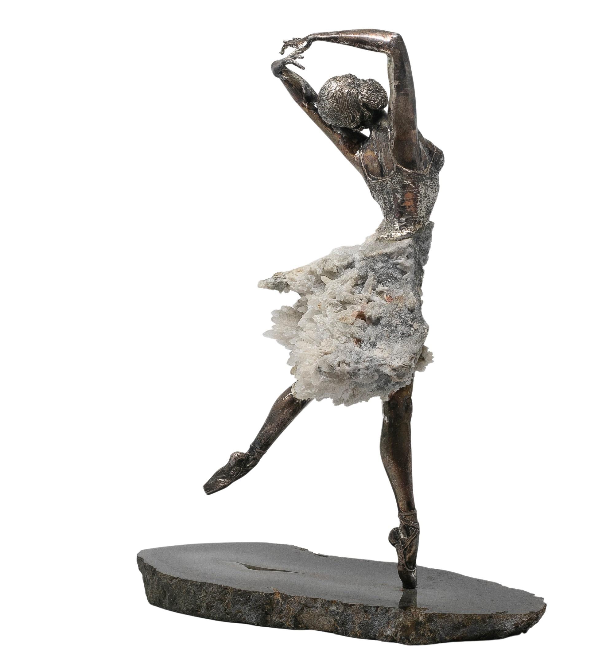 1970s French Silver, Hardstones and Rock Crystal Female Dancer Figure Sculpture 2