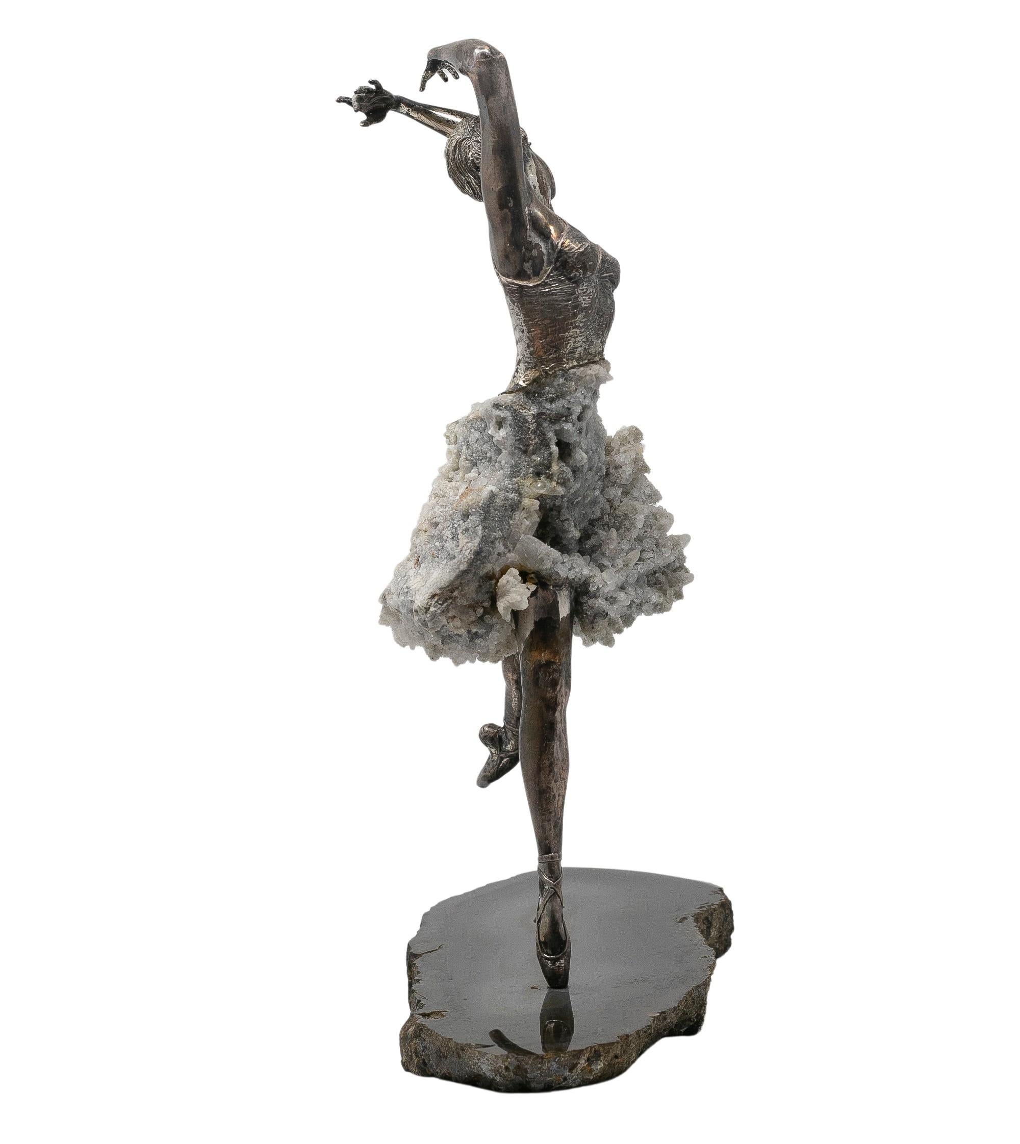 1970s French Silver, Hardstones and Rock Crystal Female Dancer Figure Sculpture 3