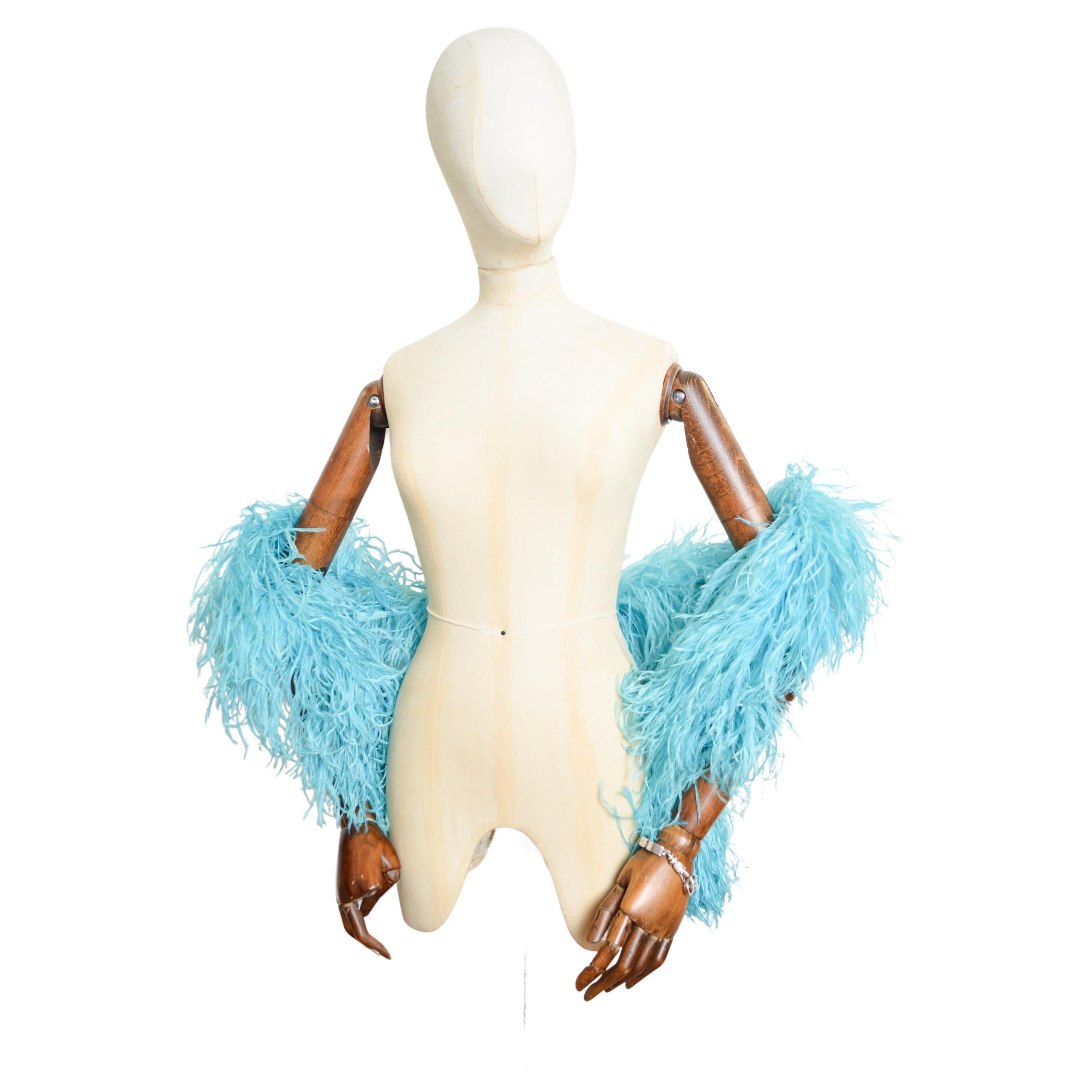 1970's French Sky Blue Ostrich Feather Boa Marabou Stole For Sale