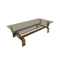 1970s French Smoked Glass Coffee Table with Interlocking Curved Brass Base