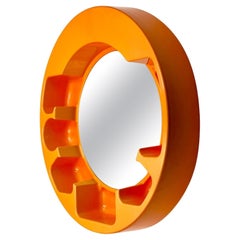 1970s French Space Age Wall Mirror with Shelves by Vitrac Design, Orange