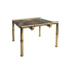 1970s French Square Brass Bamboo Side Table with Floating Bronze Glass Top