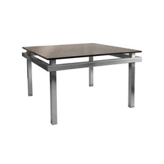 1970s French Square Nickel Side Table with Floating Smoke Glass Top