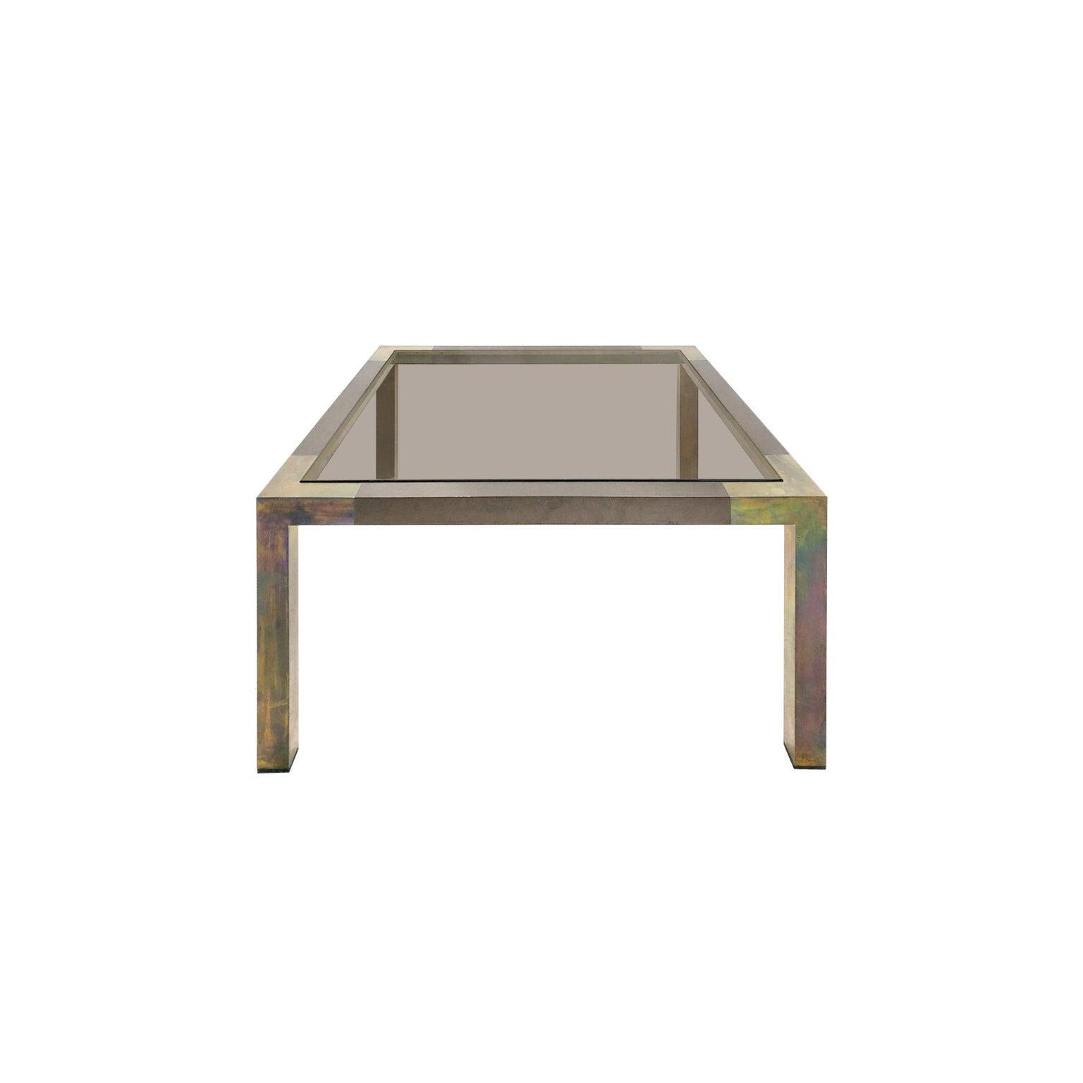 Square two-tone bronze side table with smoked glass top by Willy Rizzo. France, 1970s.
   