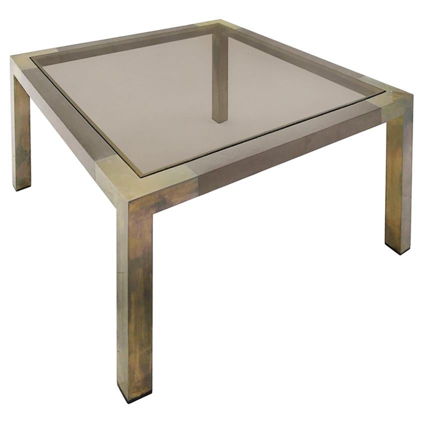 1970s French Square Two-Tone Bronze Side Table by Willy Rizzo