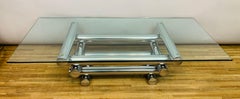 1970s French Stacked Tubular Chromed Steel Rectangular Glass Coffee Table