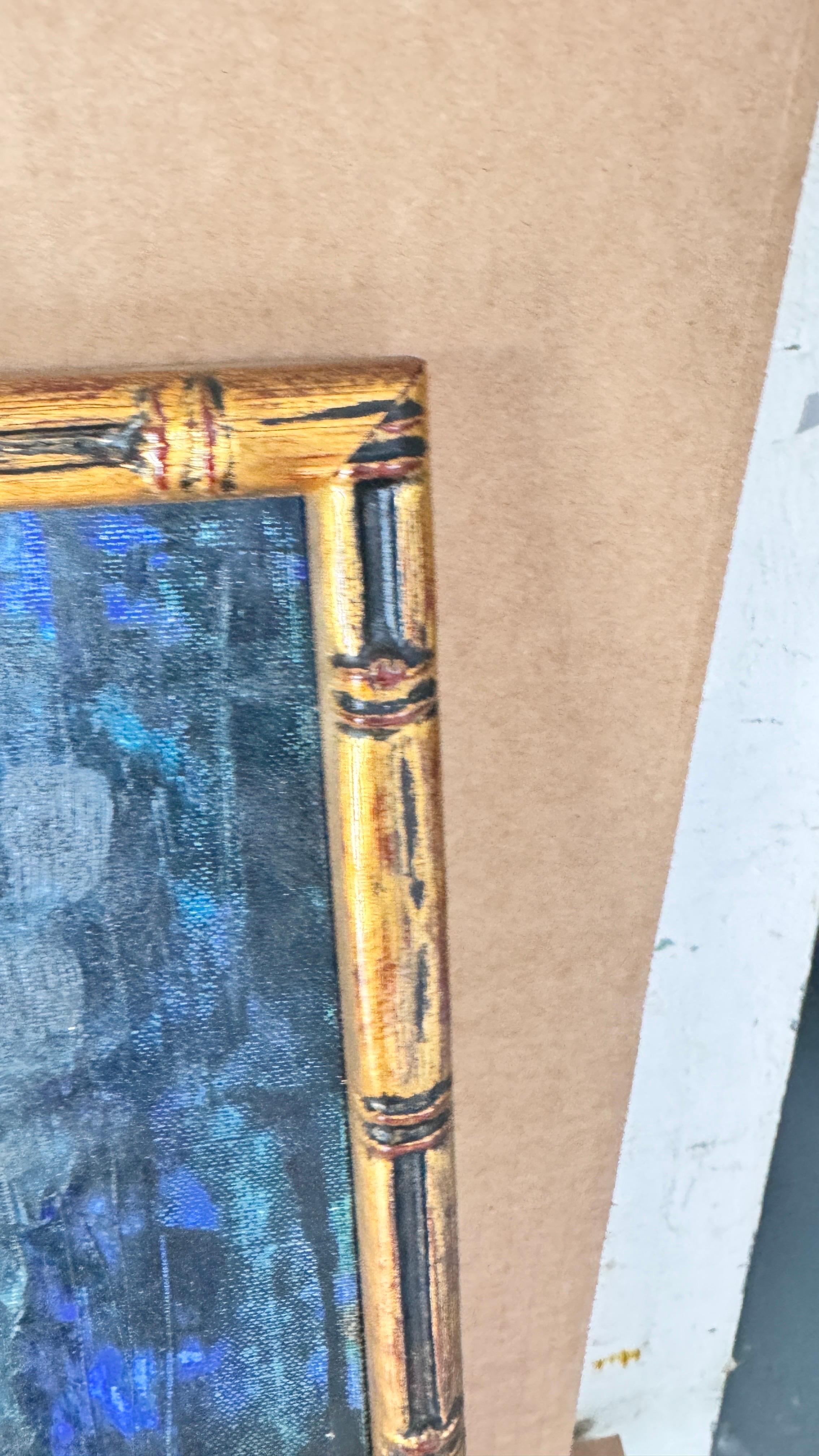 1970s French Still Life Painting, Bold Colors & Thick Texture, Faux Bamboo Gilde For Sale 3