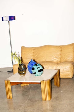 1970s French Stone and Wood Coffee Table