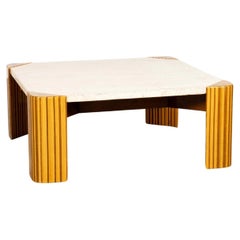 Table basse française en pierre et Wood Wood des années 1970