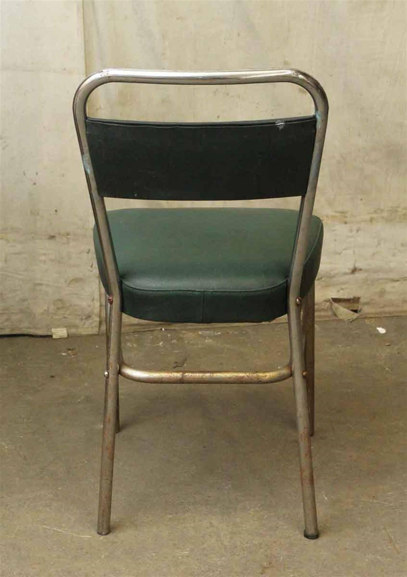 French Strafor Dark Green and Chrome Chair and Stool Set For Sale 5