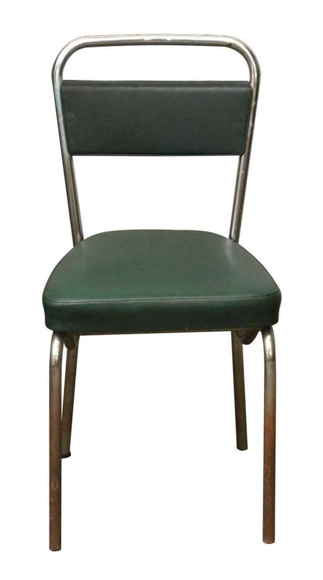 Late 20th Century French Strafor Dark Green and Chrome Chair and Stool Set For Sale