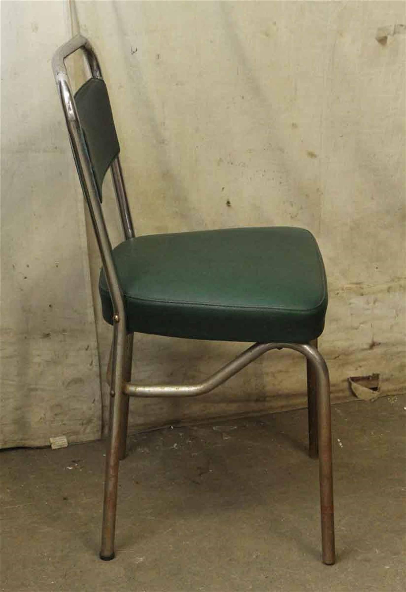 French Strafor Dark Green and Chrome Chair and Stool Set For Sale 1