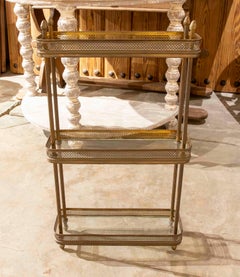 1970s French-style Gilt Brass and Glass Shelf Unit, 3 Shelves
