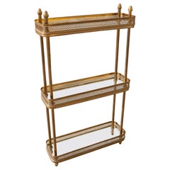 1970s French-style Gilt Brass and Glass Shelf Unit, 3 Shelves