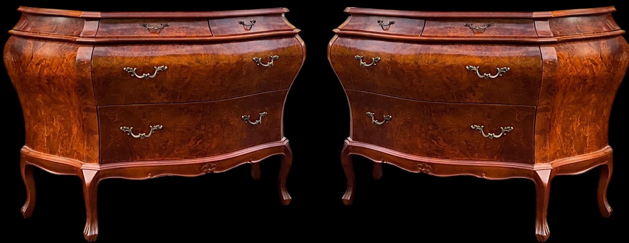 1970 French Style Italian Burlwood And Brass Commodes / Chest Of Drawers - Pair en vente 5