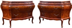 1970s French Style Italian Burlwood And Brass Commodes / Chest Of Drawers - Pair