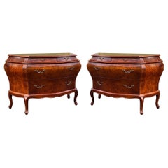 1970s French Style Italian Burlwood And Brass Commodes / Chest Of Drawers - Pair