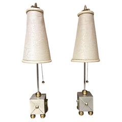 Pair French Table Lamps in Style of Maison Le Dauphin, Brass Hollywood Regency