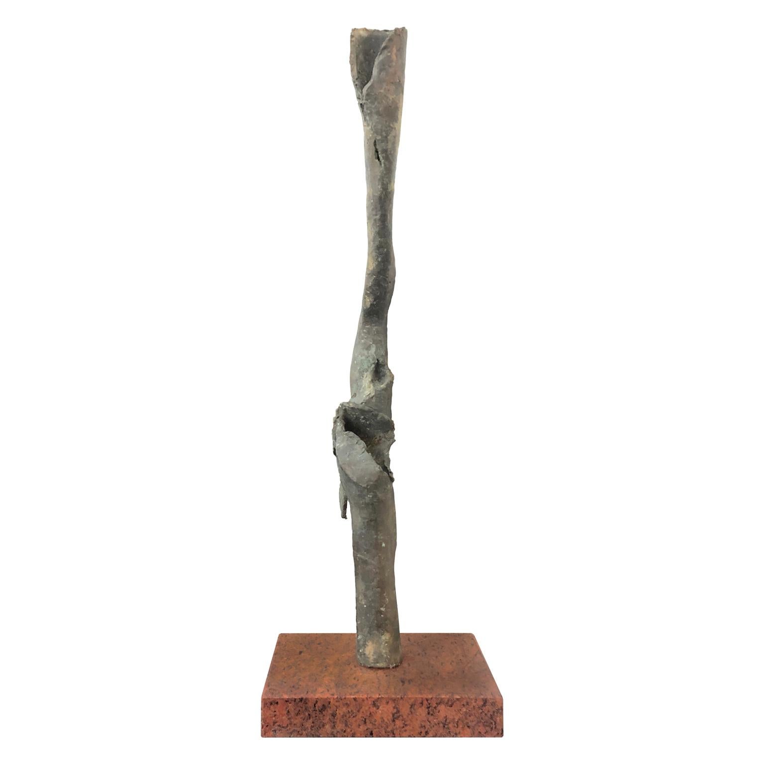 1970s French Tall Abstract Bronze Sculpture on Rectangular Stone Base In Good Condition For Sale In New York, NY
