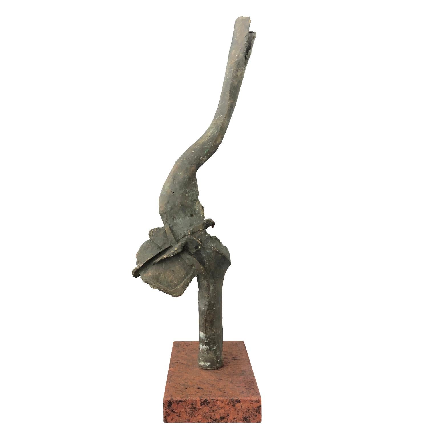 Late 20th Century 1970s French Tall Abstract Bronze Sculpture on Rectangular Stone Base For Sale