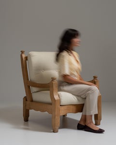 Fauteuil rembourré en chêne de style brutaliste français des années 1970, teinte « Tan »
